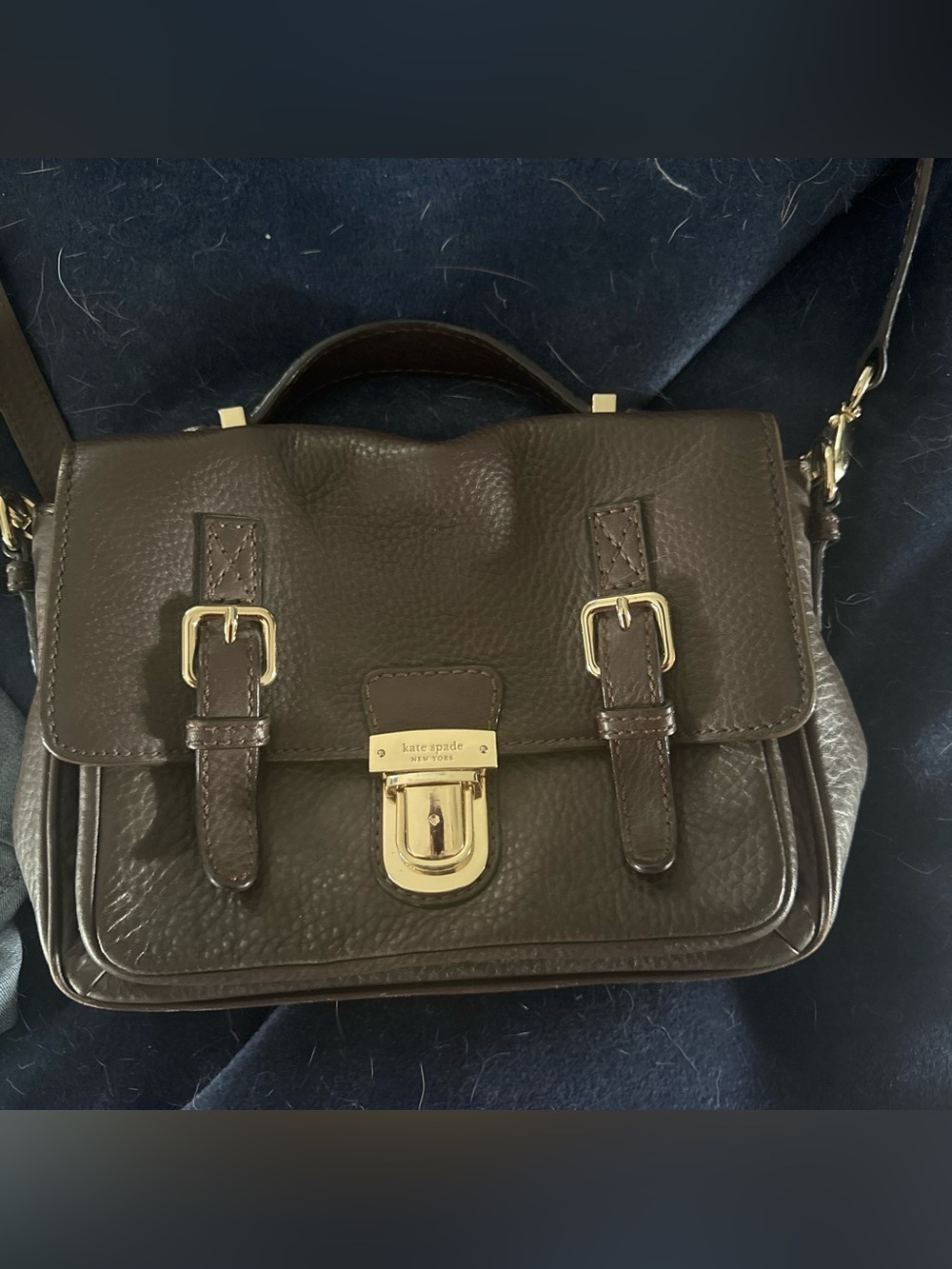 kate spade Brown Pebbled Leather Messenger with Gold Hardware